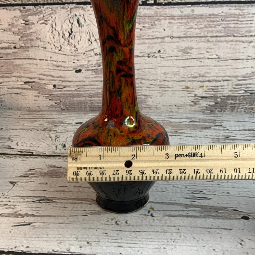 Art Pottery Vase Bud Home Decor Accent Piece Red Black Green 9.5